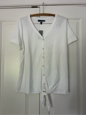 Karen Scott White Short-Sleeve Button-Front Tie Hem Top NWT size L